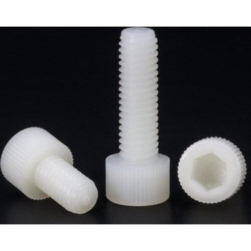 50pcs/lot White Plastic Cylinder Head Hex Socket Screw M3 M4 PA66 Nylon Hex Bolt Hex Head Screw Insulation Bolt