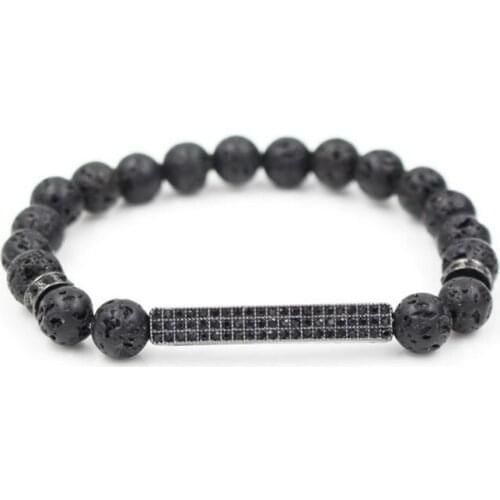 8mm yd3 gold silver Copper cz zircon cubic zirconia elastic adjusted black stone volcanic lava tube Bracelet Bangles