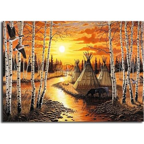 Camping DIY 3D Diamond painting Full Square Diamond embroidery Cross stitch tree Full Round Diamond mosaic sunset landscape
