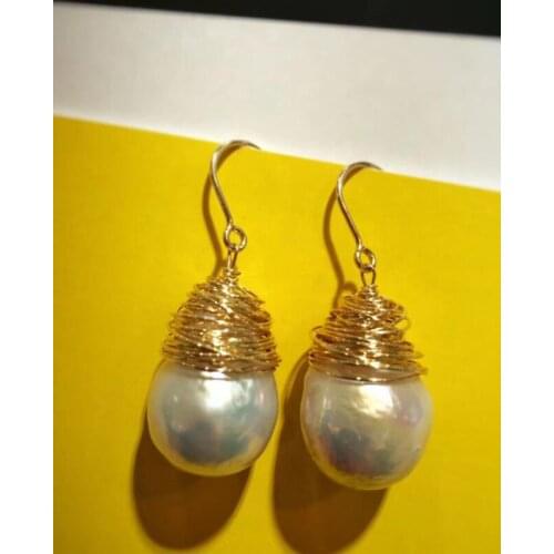 Free shipping noble jewelry white SouthSea baroque pearl Handmade earring