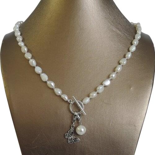 100% NATURE FRESHWATER PEARL NECKLACE and bracelet,long baroque pearl 7-9 mm,butterfly,heart pendant