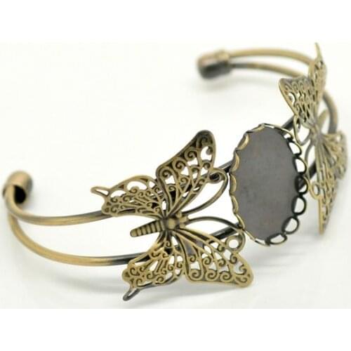 DoreenBeads Antique Bronze Filigree Butterfly Cabochon Setting Bangles Bracelets 20cm(7-7/8")(Fit 25x18mm),sold per pack of 4