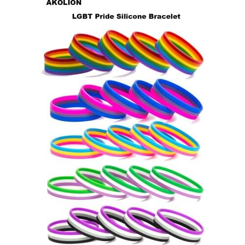 LGBT Pride Rainbow Pansexual Asexual Genderqueer Bisexual Silicone Rubber Bracelets Gay Lesbian Wristband Jewelry 10PCS