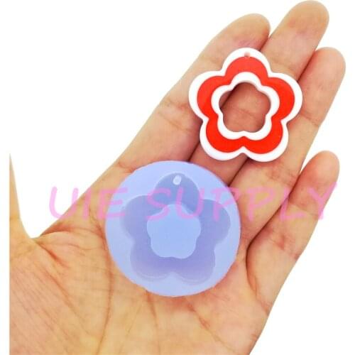BYL458U 33.2mm x 32.4mm Cute Flower Earrings Silicone Mold Resin Necklace Pendant Making Clay Craft Fondant Cake Decoration DIY