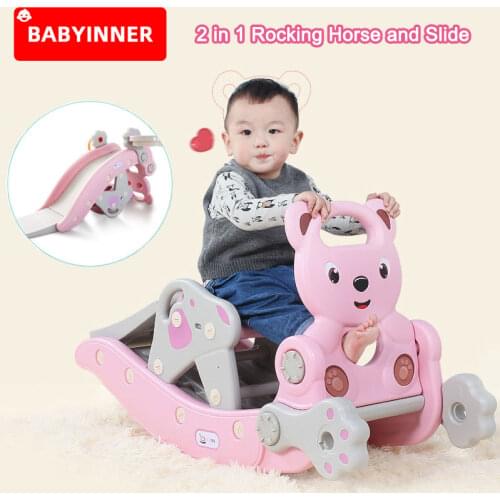 Babyinner 2-in-1 Baby Rocking Horse and Slide Multi-functional Childrens Swing Rocking Chair Kids Playground Home Toys Gifts