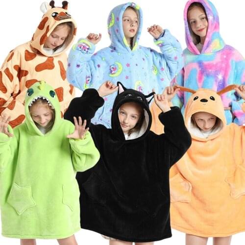 Children Hood Sweatshirt Winter Fleece Plush Sherpa Blanket With Sleeve Avocado Boy Girl Hoodies TV Blanket Unicorn Kids Clothes