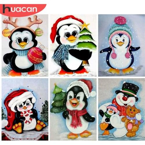HUACAN 5d Diamond Painting Christmas Penguin DIY Diamond Embroidery Cross Stitch Animal Cartoon Needlework Wall Art