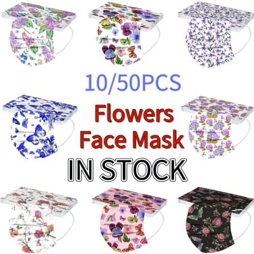 10/50pc Mascarillas Masque Jetables Adult Flowers Print Disposable Face Mask 3-layer Facemask Mascarillas Halloween Cosplay
