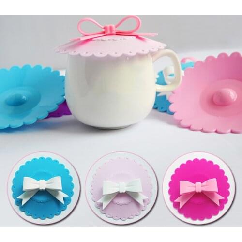 Cute Reusable Cup Lid with Bowknot Silicone Anti-dust Bowl Cover Thermal Insulation Cup Seals Glass Mugs Cover Drinkware Parts