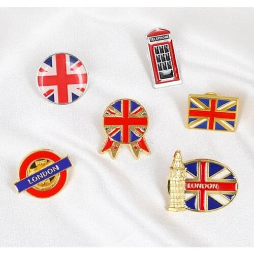 Fashionable British flag metal brooch, badge pinned on the lapel of mens suit, detachable brooch safety buckle