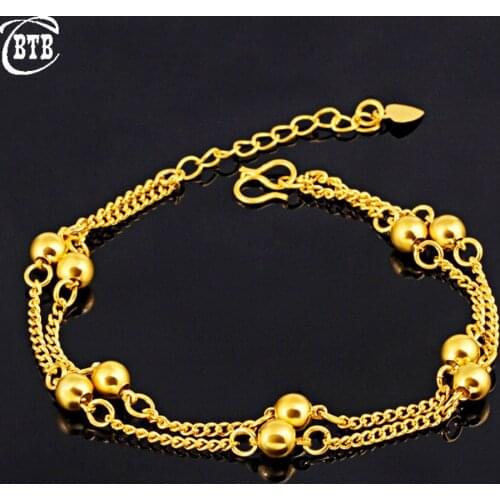 Fashion classic golden two-layer round beads ladies charm lucky bracelet luxury jewelry girl party holiday gift