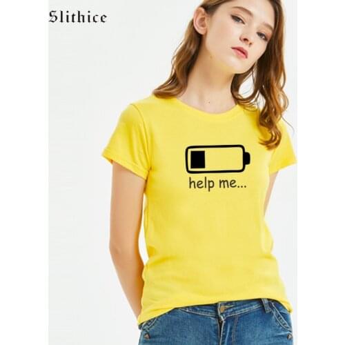 Slithice help me Fashion T-shirts for women Short sleeve Summer white black shirts battery Graphic Letter Print female tshirt