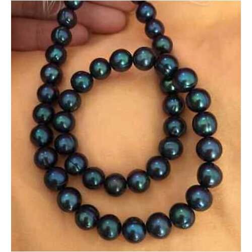 Jewelry Pearl Necklace stunning 9-10mm tahitian black green baroque pearl necklace 18inch 14k Free Shipping