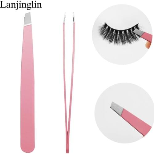LANJINGLIN Good Quality Eyelash Tweezer Stainless Stell 3D Mink Lashes Extension Tweezer Applicator Makeup Tools Eyebrow Tweezer