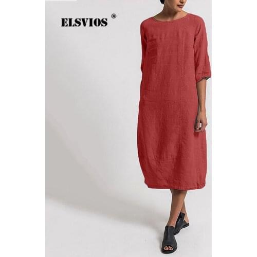 Simple Solid Color Summer Fashion Women New Cotton Linen A-lline Dress Half Sleeves Casual Pullover Loose Elegant Party Dresses