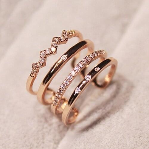 Luxury Multilayer Opening Design Cubic Zircon Women Ring Adjustable Girls Bague Gift Rose Gold Color