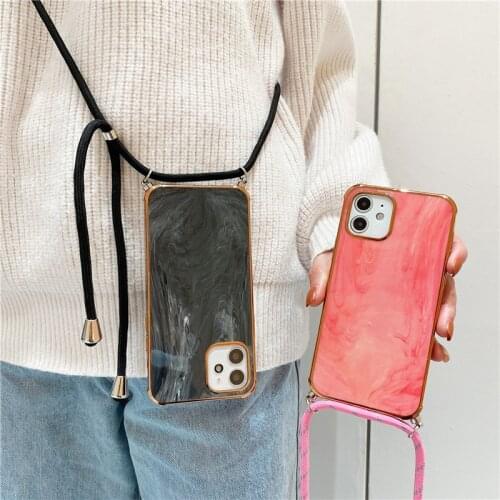 Luxury marble Lanyard Crossbody Cord Rope soft silicone phone case for iPhone 11 12 Pro Max Mini XR X XS 7 8 Plus SE 2 10 Cover
