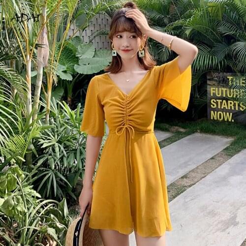 Sexy Women One-piece Swimsuit with Skirt Sleeves Solid Draw String Swimwear Backless Bikini 2021 Swimming Bathing Suit Beachwear