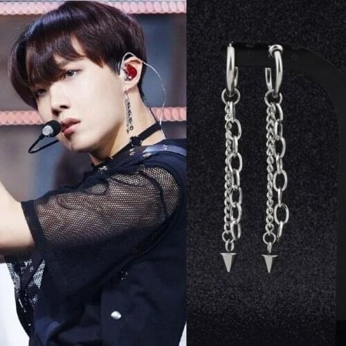 Unisex Stainless Steel Punk Stud Earrings Street Pop Hipster Rock Ear Clip Long Chain Pendant Men Women Hip Hop Boys Guy Earring