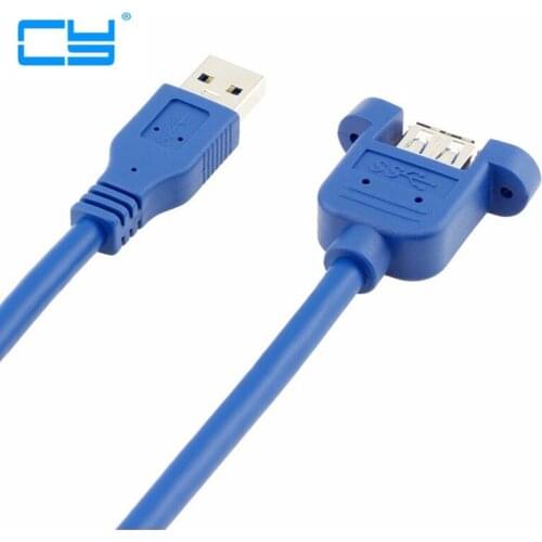 USB 3.0 Male to Female Extension Cable with Panel Mount Screw hole lock connector adapter cord for computer (With screws)