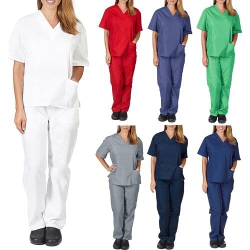 Unisex Solid Color Nursing Scrub Women Uniform Elasticity Casual Nurse Uniforms Clinical V-neck pet hospital Doctor Work Clothes