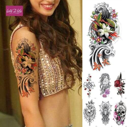 Waterproof Temporary Tattoo Sticker Japanese lily Demon Flash Tattoos Rose Sword Body Art Arm Fake Tatoo Women Men