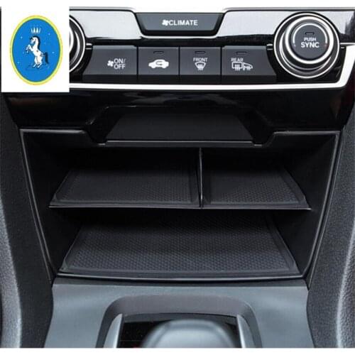 Yimaautotrims Auto Accessory Middle Control Multifunction Container Storage Box Cover Kit Black Fit For Honda Civic 2016 - 2020