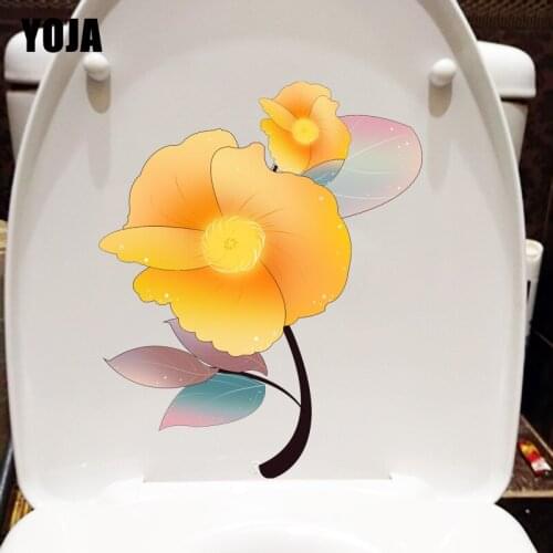 YOJA 18X22CM Yellow Cartoon Flowering Branch Toilet WC Decor Creative Home Room Wall Sticker T1-1492