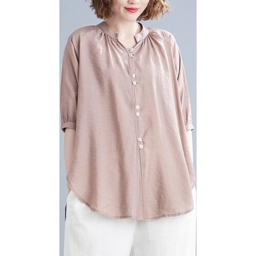 Oversized Women Summer Cotton Linen Casual Shirts New 2021 Vintage Style Loose Comfortable Female Short Sleeve Tops B752