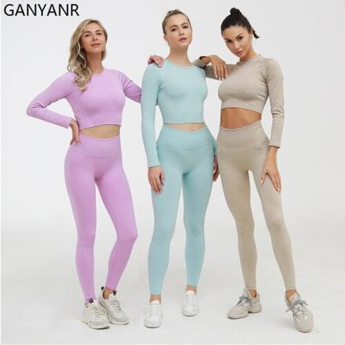 GANYANR Fitness Clothing Gym Wear Yoga Set Tracksuit 2 Piece Women Workout Sportswear Jogging Leggings Suits Sweat Gym Bodysuit
