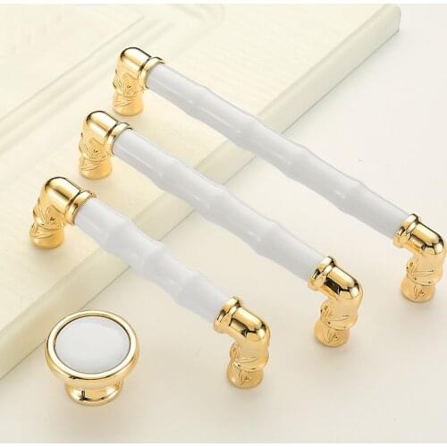 European Style Gold And White Furniture Knobs Cabinet Handles Elegant Wardrobe Handles Drawer Pulls