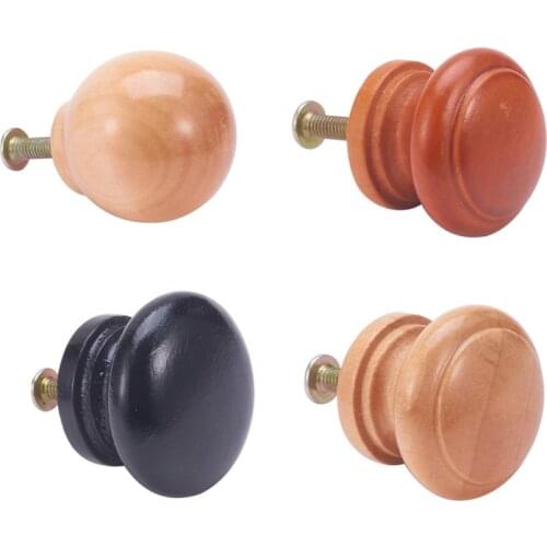 New Single Hole Wood Handle Solid Wood Varnish/Paint 30*24/28*23/30*30/33*25mm Black/Wood Color/Mahogany Color 10/15/25pcs Knob