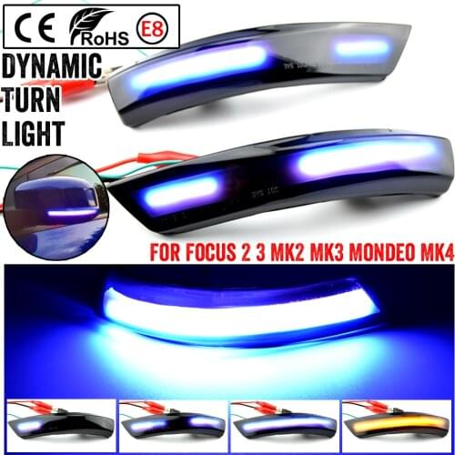 2X Yellow blue Dynamic Turn Signal Light LED Side Mirror Sequential Indicator Blinker Lamp For Ford Focus 2 3 Mk2 Mk3 Mondeo Mk4