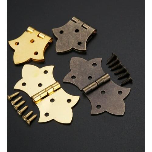 2Pcs Vintage Wooden Boxdecorative Hinges Cabinet Furniture Hinge Jewelry Gift Box Door Butt Hinge Furniture Fitting With Screws