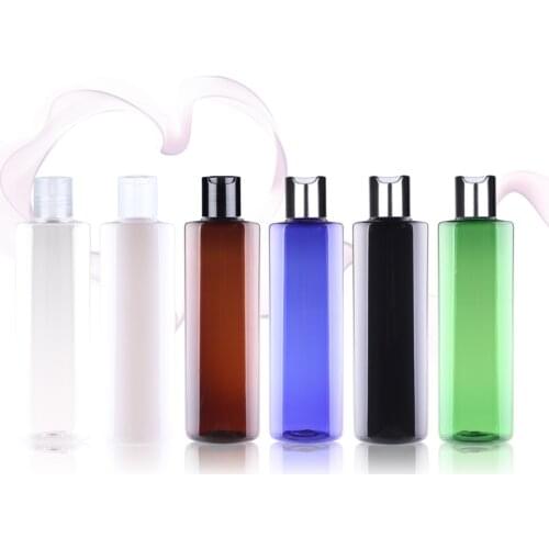 24pcs 250ml white/black empty silver disc top cosmetic PET lotion bottles shampoo gel plastic bottle Liquid travel soap bottles