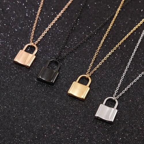 4Style Top Quality Never Fade Stainless Steel Square Lock Pendant necklace Padlock charms Choker Necklace