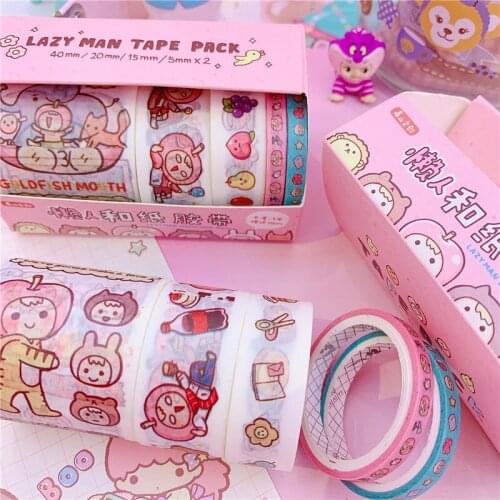 5pcs/set Lazy Man Cute Paper Masking Washi Tape Set Japanese Stationery Kawaii Scrapbooking Supplies Sticker