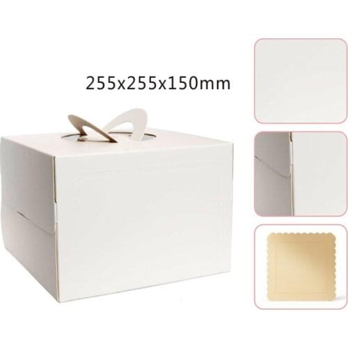 8 Inch White Baking Box European-Style Cake Food Box Hot Pressing Process Gift Boxes & Bags 25.5X25.5X15cm LBShipping