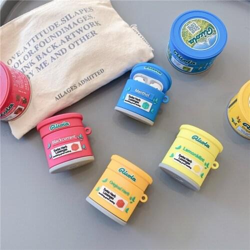 Brand throat lozenge mints 3d case for airpods 1 2 pro box charge soft silicone wireless bluetooth headset protect cover keyring