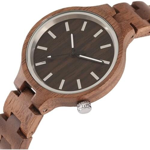 Creative Handmade Full Wooden Watches Women Round Slim Simply Dial Quartz Wood Watch Ladies Natural Fashion Timepieces