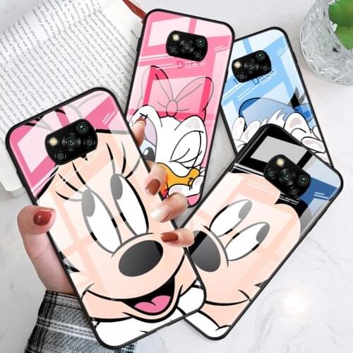 Mickey Minnie Couple for Xiaomi POCO X3 NFC F3 M2 X2 F2 Redmi K30 Redmi Note 9 Pro Luxury Tempered Glass Phone Case Cover