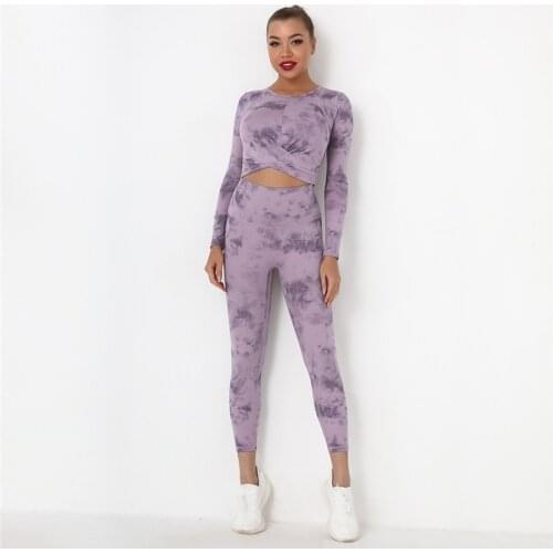 Fitness Sports Suits Naked-Feel Fabric Yoga Suits Tie Dye High waist Leggings Sets Gym Workout Yoga Sets Gym Sports Shirts Sets