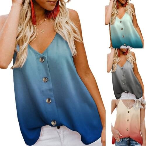Gradient Print Women T shirts 2020 New Summer Plus Size Sexy V-neck Sleeveless Loose Beach Tops Tees Female Casual Tank T shirt