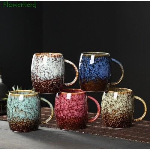 480ml Ceramic Mug Coffee Mug Coffee Cup Tea Cup Porcelain Water Cups with Handle Pottery Tea Mugs Kiln Change Drinkware Teaware