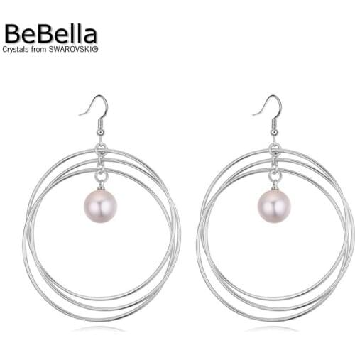 BeBella classic pearl dangler earrings design for female made with Crystals from Swarovski for women gift