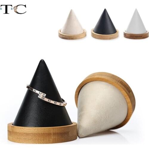 Creative Cone Shape Bamboo Wood PU Leather Bracelets Bangle Display Holder Jewelry Display Rack Jewellery Display Stand