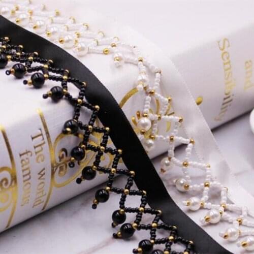 1yard/lot white/black Beaded Lace Trim Tape Fabric Ribbon DIY Collar Sewing Garment Headdress materials