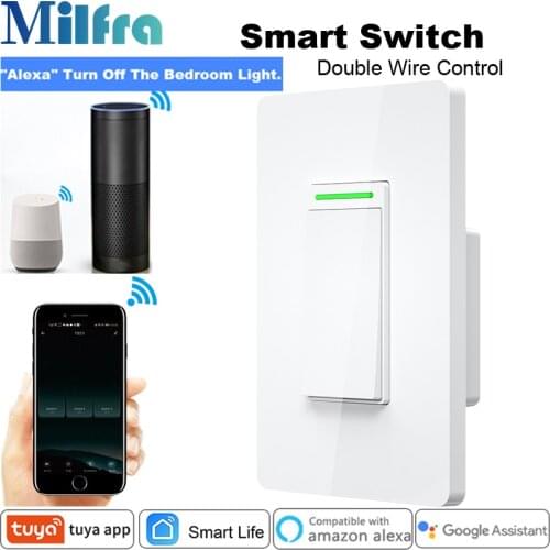 Milfra Double Control Bedroom Light Switch Neutral Wire Required 3-Way Wifi Smart Switch for Google Home Alexa Tuya Smart Life