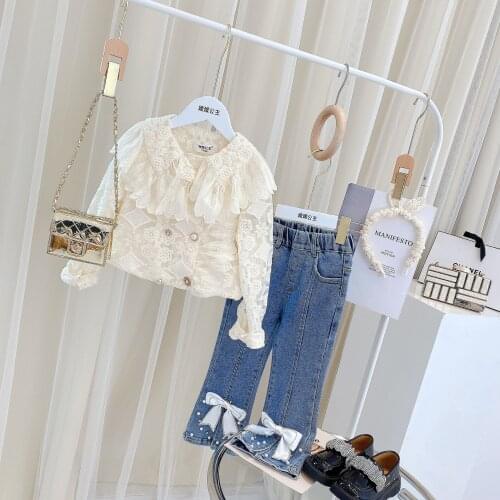 2021 korean style girls lace shirt blouse fashion autumn full sleeve girls blouse kids clothes 4-9 years d