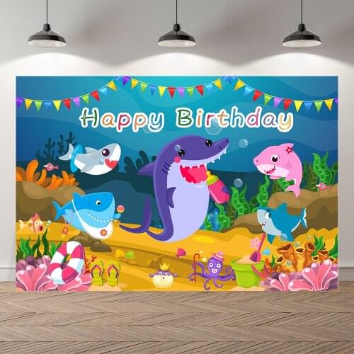 Neoback Underwater Sea Shark Photo Baby Summer Birthday Banner Photography Background Photographic Backdrop For Studio Shoot